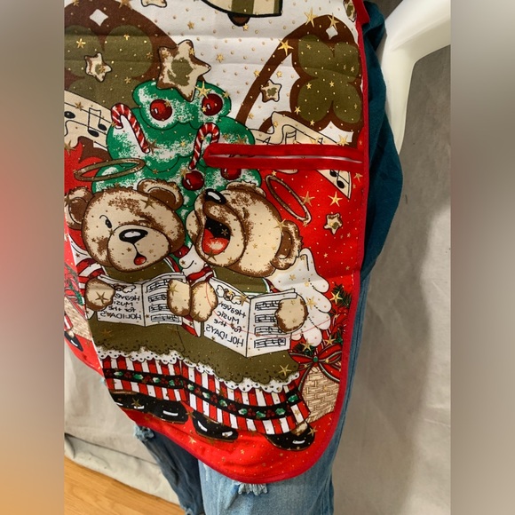 Christmas holiday kitchen apron singing bears Christmas bells Mandil de navidad - Picture 2 of 9